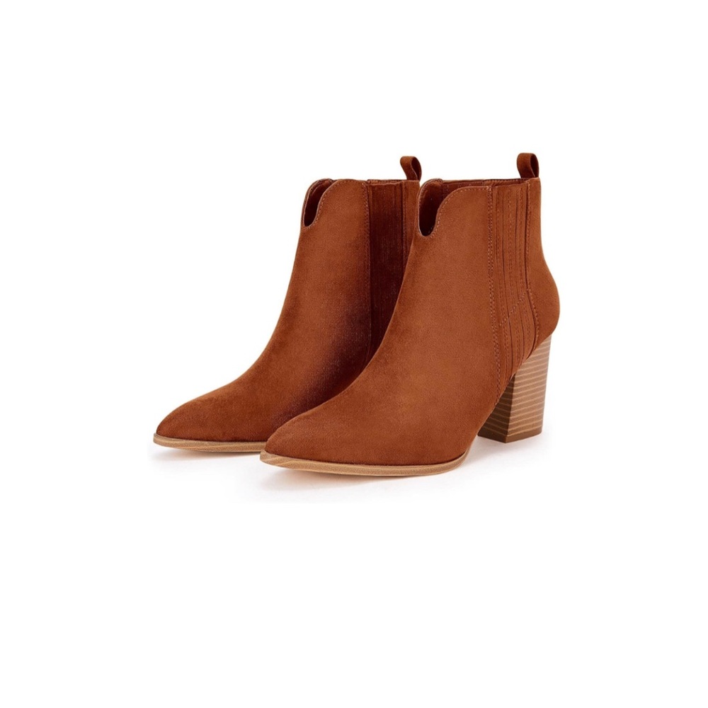 SySea Womens Pointed Toe Ankle Boots Chunky Stacked Heel V Cut Ankle Booties Fau